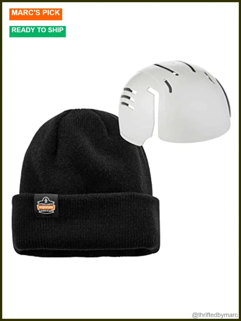 Rib Knit Hat with Bump Cap Insert, Thermal Beanie for Work